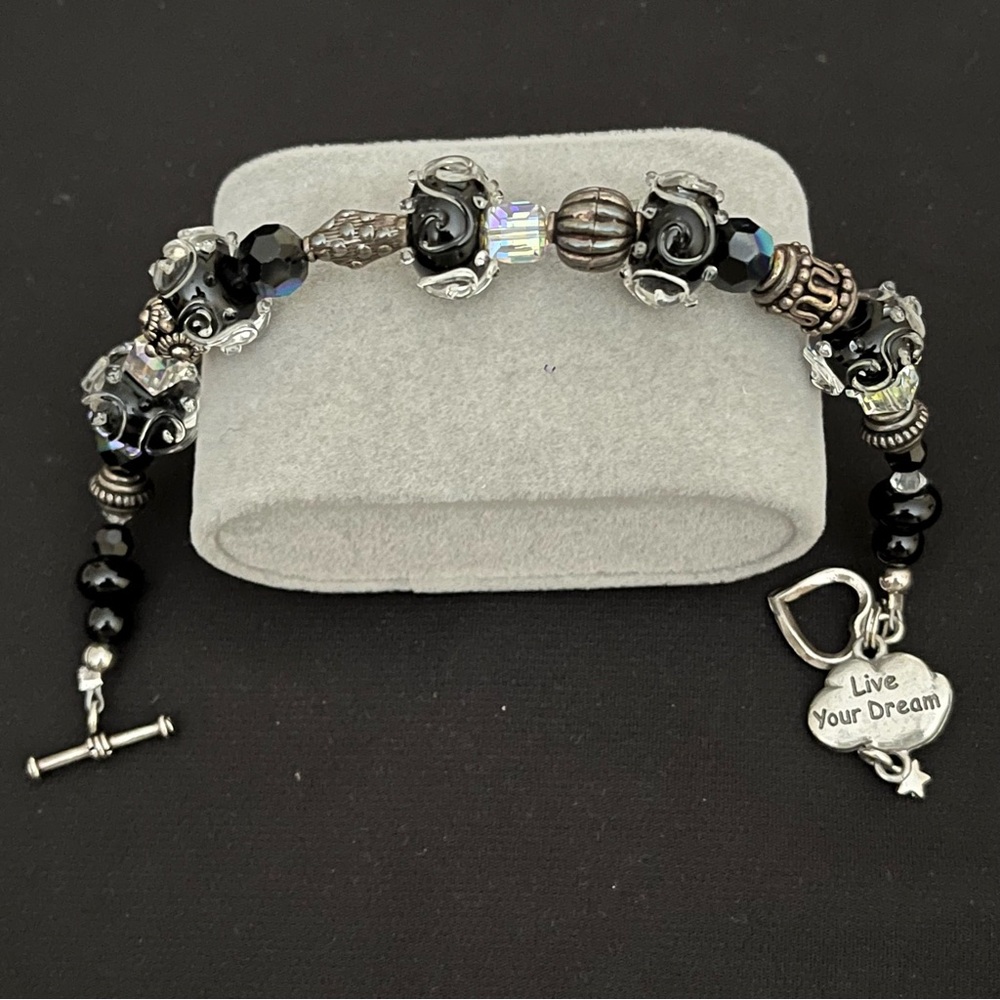 “Live Your Dream” Glass, Beads and Charm Bracelet